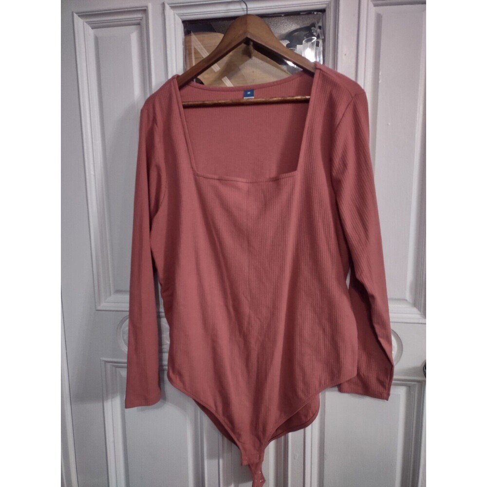 NWT old Navy Womens 3X Dusty Red Long Sleeve Square Neck Bodysuit